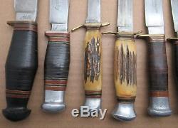 10 Vintage Top Quality Sheffield England made Fixed Blade Hunting Knife Lot