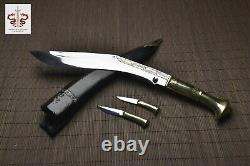 13'' Long Blade Nepal Kukri Gurkha Knife Leather Sheath Brass Handle Sharp Sword