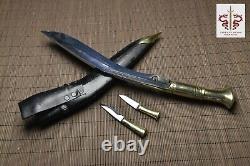 13'' Long Blade Nepal Kukri Gurkha Knife Leather Sheath Brass Handle Sharp Sword