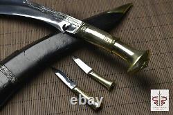 13'' Long Blade Nepal Kukri Gurkha Knife Leather Sheath Brass Handle Sharp Sword