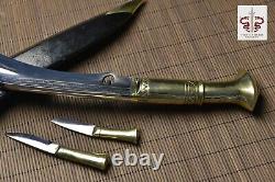 13'' Long Blade Nepal Kukri Gurkha Knife Leather Sheath Brass Handle Sharp Sword