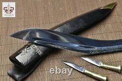 13'' Long Blade Nepal Kukri Gurkha Knife Leather Sheath Brass Handle Sharp Sword