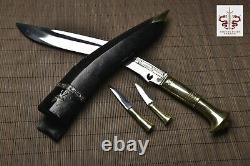 13'' Long Blade Nepal Kukri Gurkha Knife Leather Sheath Brass Handle Sharp Sword