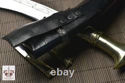 13'' Long Blade Nepal Kukri Gurkha Knife Leather Sheath Brass Handle Sharp Sword