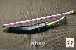 13'' Long Blade Nepal Kukri Gurkha Knife Leather Sheath Brass Handle Sharp Sword