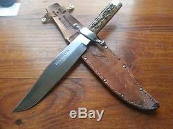13 Vintage/Antique XL Solingen Stag bone fightin hunting bowie knife withcase old