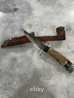 13905 Soligen Germany Knife with Sheath Bone Handle Vintage