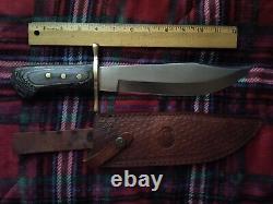 14 Bowie Knife Brass Guard Leather Sheath