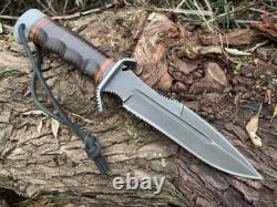 15 Custom Handmade Forged Steel Steel Hunting Bowie With Leather Handle+sheath