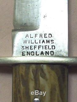 1890'sALFRED WILLIAMSSHEFFIELD ENGLANDEBRORARE ANTIQUE HUNTING KNIFESHARP