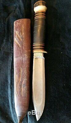 1904 Vintage MSA CO. Ideal Marble Rare Thick Blade Bowie Knife Stag Rowland Case