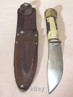 1920'sMARBLE'SGLADSTONE, MICHSTAG HORN ANTIQUE HUNTING KNIFE withDOUBLE SHEATH