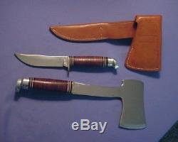 1950's Vintage WESTERN BOULDER COLO USA Hunting Knife & Hatchet Combo Set & Case