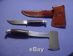 1950's Vintage WESTERN BOULDER COLO USA Hunting Knife & Hatchet Combo Set & Case