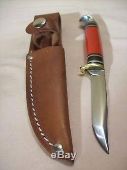 1950'sWESTERNBOULDER CO. PAT'D. RED HANDLE FISH & BIRD HUNTING KNIFE withSHEATH