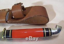 1950'sWESTERNBOULDER CO. PAT'D. RED HANDLE FISH & BIRD HUNTING KNIFE withSHEATH