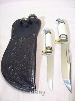 1950'sWESTERNBOULDER COLO. HUNTING KNIFE COMBO withORIG. SHEATH & WHITE HANDLES