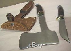 1950'sWESTERNHUNTING KNIFE L66 & CAMP AXE L10 COMBO withORIG. LEATHER SHEATH