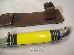 1950'sWESTERNP48AYELLOW HANDLEVINTAGE HUNTING & FISHING KNIFE withORIG. SHEATH