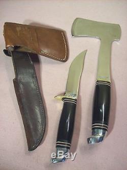 1950sWESTERNBOULDER COLO. RARE BLACK HANDLE HUNTING KNIFE & AXE COMBOUNUSED
