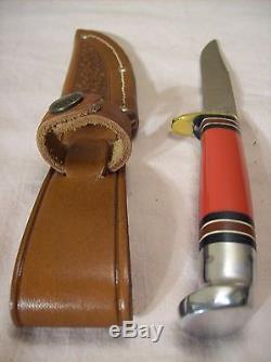 1960'sWESTERNL48BRED HANDLE HUNTING KNIFE withORIG. LEATHER SHEATHUNUSEDMINT