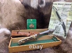 1966 Puma 6377 White Hunter Knife Stag Handles Leather Sheath Presentation Box