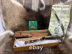 1966 Puma 6377 White Hunter Knife Stag Handles Leather Sheath Presentation Box