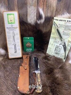 1966 Puma 6377 White Hunter Knife Stag Handles Leather Sheath Presentation Box