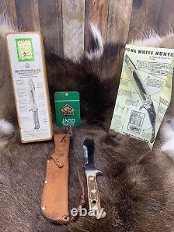 1966 Puma 6377 White Hunter Knife Stag Handles Leather Sheath Presentation Box