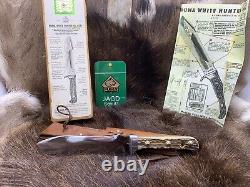 1966 Puma 6377 White Hunter Knife Stag Handles Leather Sheath Presentation Box