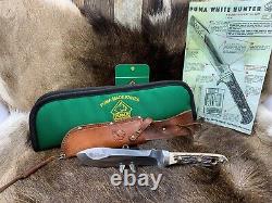 1967 Puma 6377 White Hunter Knife Stag Handles Leather Sheath Puma Pouch Mint A