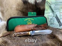 1967 Puma 6377 White Hunter Knife Stag Handles Leather Sheath Puma Pouch Mint A