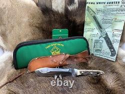 1967 Puma 6377 White Hunter Knife Stag Handles Leather Sheath Puma Pouch Mint A