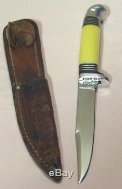 1970WESTERNS648BYELLOW HANDLE UNUSED HUNTING & FISHING KNIFE withLEATHER SHEATH
