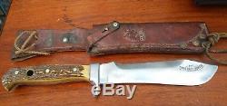 1972 PUMA WHITE HUNTER 6377, Stag handle Fixed Blade sheath hunting Knife, Germany