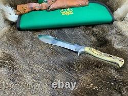 1974 Puma 6377 White Hunter Knife Stag Handles Leather Sheath & Puma Pouch Mint