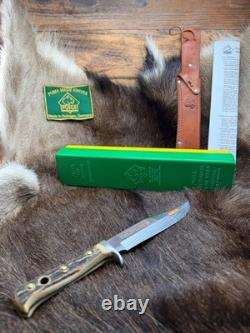 1974 Puma 6396 Bowie Knife Stag Handles Leather Sheath & Puma Green & Yellow Box