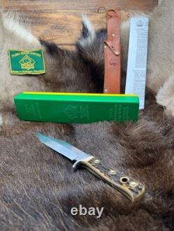 1974 Puma 6396 Bowie Knife Stag Handles Leather Sheath & Puma Green & Yellow Box