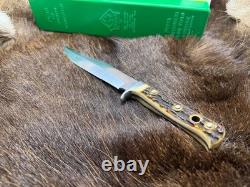 1974 Puma 6396 Bowie Knife Stag Handles Leather Sheath & Puma Green & Yellow Box