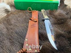 1974 Puma 6396 Bowie Knife Stag Handles Leather Sheath & Puma Green & Yellow Box