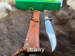 1974 Puma 6396 Bowie Knife Stag Handles Leather Sheath & Puma Green & Yellow Box