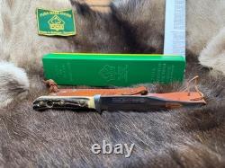 1974 Puma 6396 Bowie Knife Stag Handles Leather Sheath & Puma Green & Yellow Box