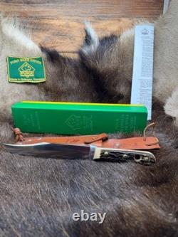 1974 Puma 6396 Bowie Knife Stag Handles Leather Sheath & Puma Green & Yellow Box