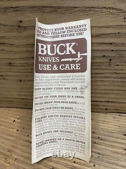 1986 Vintage Buck 120 Fixed Blade With Leather Sheath, Box And Warranty Card