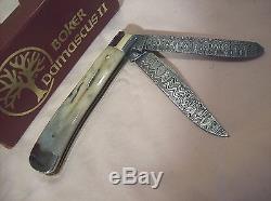 1986boker Damascus Iisolingen Germany2 Blade Trapper Knife In Orig. Boxmint