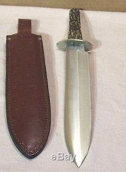 1990CASE XXLARGE STAG HANDLE DAGGER STYLE HUNTING KNIFE withORIG. LEATHER SHEATH