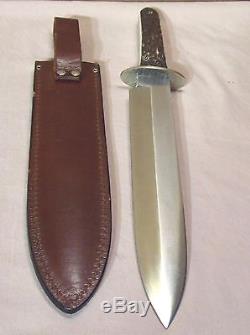 1990CASE XXLARGE STAG HANDLE DAGGER STYLE HUNTING KNIFE withORIG. LEATHER SHEATH