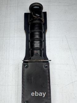 1990s US Cavalry USMC Combat Knife 7in blade leather sheath Camillus