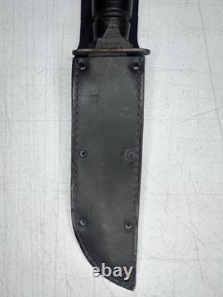 1990s US Cavalry USMC Combat Knife 7in blade leather sheath Camillus