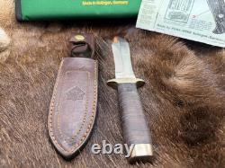2004 Puma 80 6374 Leather Hunter Knife Leather Handles With Sheath Mint In Box 2004 Puma 80 6374 Leather Hunter Knife Leather Handles With Sheath Mint In Box